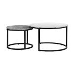 Round Marble Coffee Table Set of 2 White/Grey