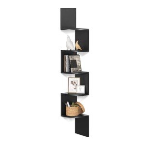 VASAGLE 5-Tier Zigzag Corner Wall Shelf - Black