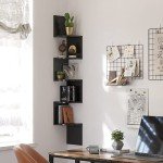 VASAGLE 5-Tier Zigzag Corner Wall Shelf - Black