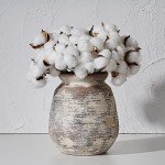 Whitewashed Rustic Ceramic Flower Vase, 7.3 Inch