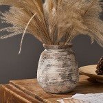 Whitewashed Rustic Ceramic Flower Vase, 7.3 Inch
