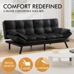 Alfordson 3-Seater Convertible Sofa Bed, Black