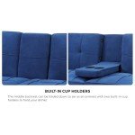 Blue Velvet 3-Seater Sofa Bed with Cup Holder