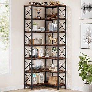 Rustic Brown 7-Tier Corner Bookshelf & Storage Rack