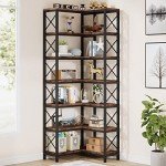 Rustic Brown 7-Tier Corner Bookshelf & Storage Rack