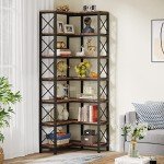 Rustic Brown 7-Tier Corner Bookshelf & Storage Rack