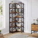 Rustic Brown 7-Tier Corner Bookshelf & Storage Rack