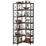 Rustic Brown 7-Tier Corner Bookshelf & Storage Rack