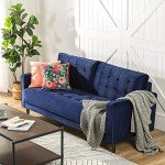 Navy Blue Mid-Century Velvet 3-Seater Sofa