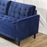Navy Blue Mid-Century Velvet 3-Seater Sofa