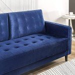 Navy Blue Mid-Century Velvet 3-Seater Sofa