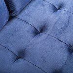 Navy Blue Mid-Century Velvet 3-Seater Sofa