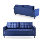 Navy Blue Mid-Century Velvet 3-Seater Sofa