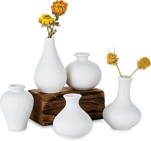 Set of 5 Cute White Ceramic Flower Vases