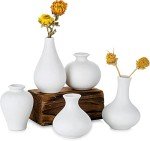 Set of 5 Cute White Ceramic Flower Vases