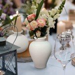 Set of 5 Cute White Ceramic Flower Vases