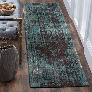 Classic Vintage Teal and Brown Distressed Runner 2'3" x 6