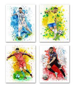 Watercolor Soccer Superstar Canvas Art Set of 4