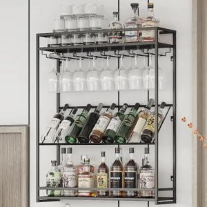 Wall Mounted 3-Tier Wine Rack and Glass Holder