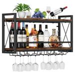 Rustic Wall Mounted Wine Rack with Glass Holder