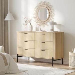 Merryluk Fluted Oak 6-Drawer Tallboy Dresser