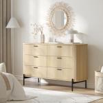 Merryluk Fluted Oak 6-Drawer Tallboy Dresser