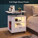 White Smart Bedside Table with Wheels and USB Ports