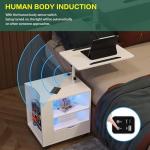 White Smart Bedside Table with Wheels and USB Ports