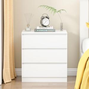 Advwin White Nightstand with 3 Drawers