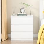 Advwin White Nightstand with 3 Drawers