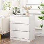 Advwin White Nightstand with 3 Drawers