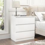 Advwin White Nightstand with 3 Drawers