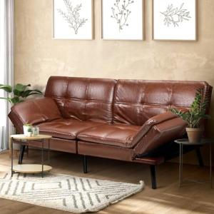 3-Seater Adjustable Sofa Bed in Brown PU Leather