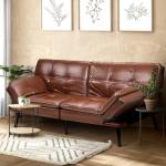 3-Seater Adjustable Sofa Bed in Brown PU Leather