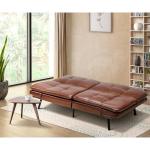 3-Seater Adjustable Sofa Bed in Brown PU Leather