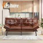 3-Seater Adjustable Sofa Bed in Brown PU Leather