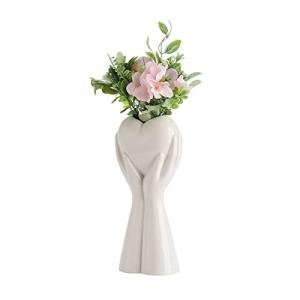 White Ceramic Hand Vase Holding Heart 9-Inch