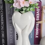 White Ceramic Hand Vase Holding Heart 9-Inch