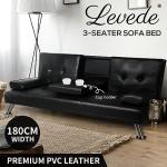 Black 3-Seater Convertible Sofa Bed with Cup Holders