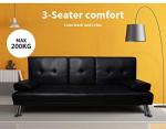 Black 3-Seater Convertible Sofa Bed with Cup Holders