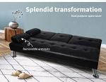 Black 3-Seater Convertible Sofa Bed with Cup Holders