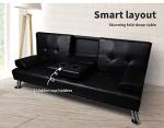 Black 3-Seater Convertible Sofa Bed with Cup Holders
