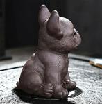 Handmade Purple Clay Bulldog Tea Pet Figurine