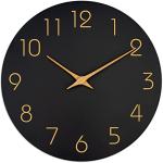 14-Inch Black Silent Wall Clock with Rose Gold Numbers