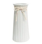 Small White Ceramic Ribbed Vase for Decor