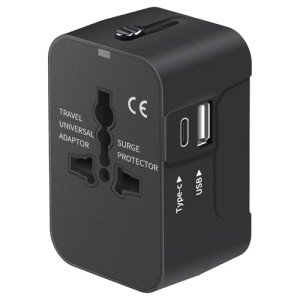 Universal Travel Adapter with USB-C Ports - Black