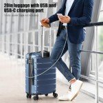 Coolife 20" Carry-On Spinner Luggage with USB Port