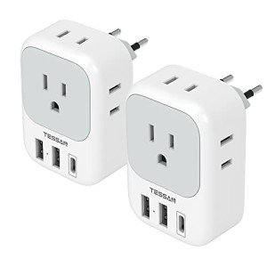 2-Pack USB C European Plug Adapter with Outlets