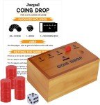 Coin Drop Set, Pennies Dice Games for Kids and Adults, Wooden Tabletop Board Gam