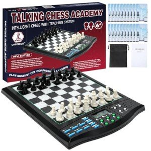 CNSENIOR Talking Chess Academy Board - AI Electronic Chess Set with Voice Tutor, Magnetic,Portable Travel Game, Ideal for Brain Training, Chess Computer for Kids and Adult, Beginners,All Level Players